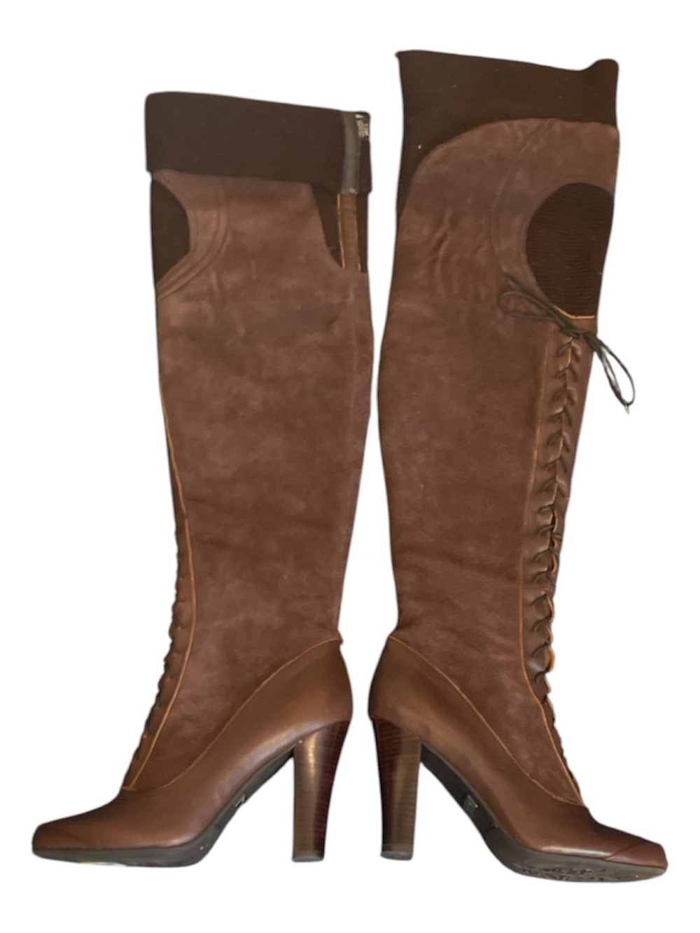 Vintage Sam Edelman Brown Over-the-Knee Lace-Up Heeled Boots